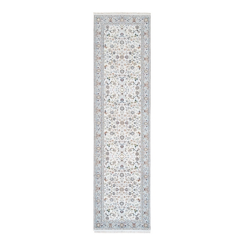 Nain With All Over Flower Design 250 KPSI Wool Hand Knotted Ivory Oriental Runner 