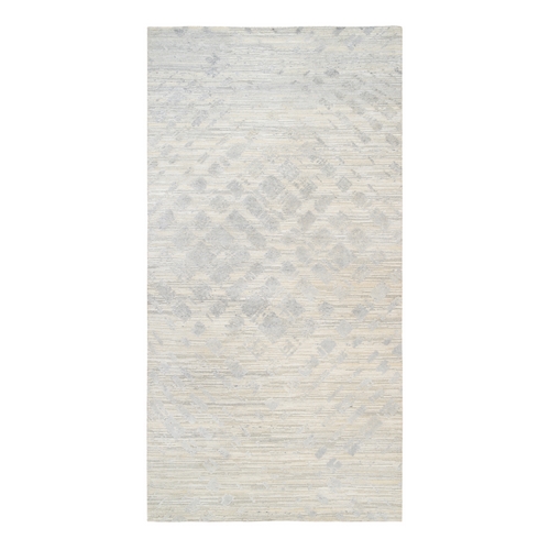 Hand Spun Undyed Natural Wool Hand Knotted Ivory Modern Design Oriental Wide Gallery Size Runner 