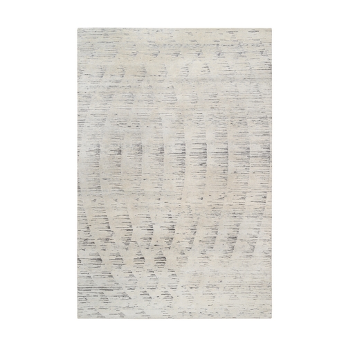 Undyed Natural Wool Ivory Tone on Tone Repetitive Curvilinear Design Hand Knotted Oriental Rug