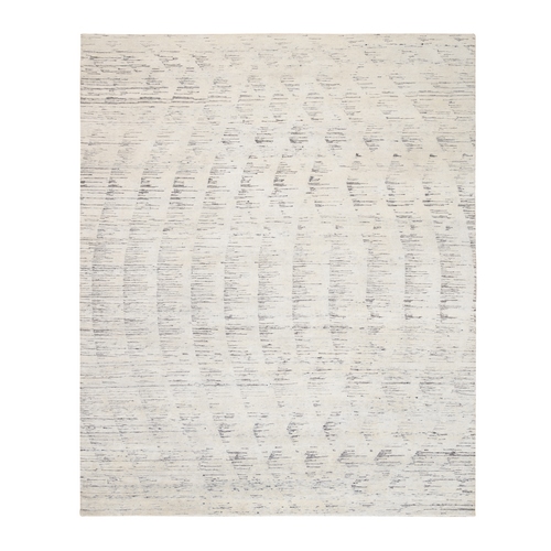 Repetitive Curvilinear Design Hand Knotted Undyed Natural Wool Ivory Tone on Tone Oriental 