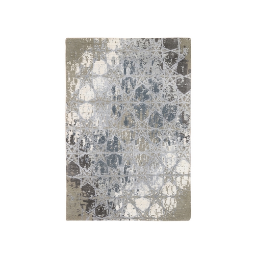 The Honeycomb Hand Knotted Gray Wool and Silk Award Winning Design Oriental Rug