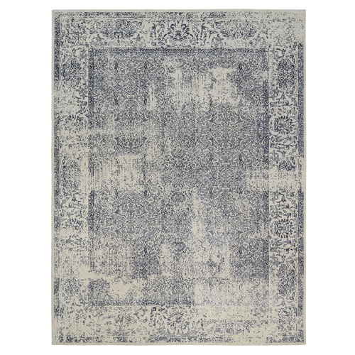 Hand Loomed Light Gray Fine Jacquard with Erased Design Wool and Art Silk Oriental 