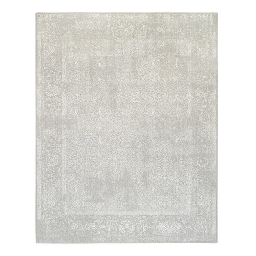 Beige Wool and Plant Based Silk Hand Loomed Fine Jacquard with Erased Design Oriental  Rug