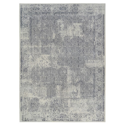 Wool and Plant Based Silk Hand Loomed Light Gray Fine Jacquard with Erased Design Oriental Oversized 