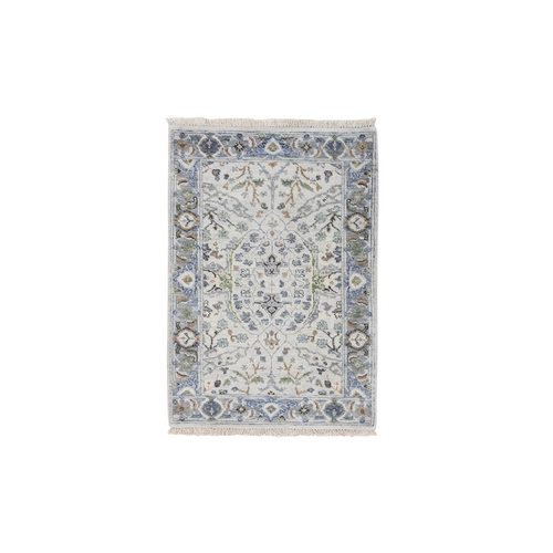 Ivory Pure Wool Denser Weave Oushak with Large Motifs Hand Knotted Oriental Mat Rug Ivory Pure Wool Denser Weave Oushak with Large Motifs Hand Knotted Oriental Mat Rug
