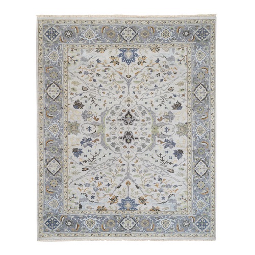 Oushak Ivory with All Over Design Hand Knotted Dense Weave Wool Oriental Rug