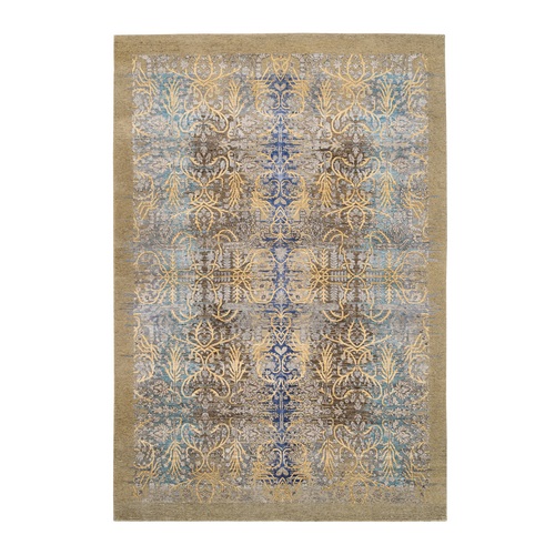 Honey Brown Transitional Sarouk Silk With Textured Wool Hand Knotted Oriental Rug