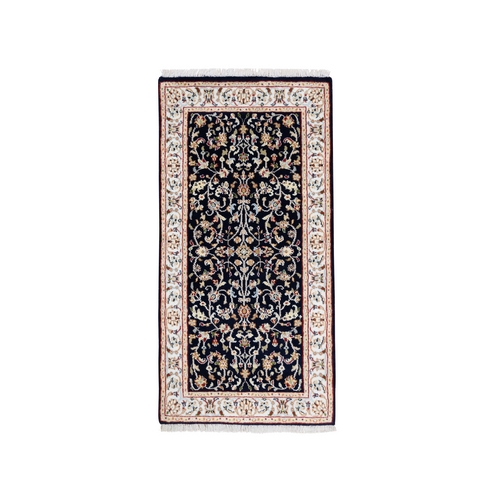 Midnight Blue, Nain All Over Design, 250 KPSI Wool and Silk Hand Knotted, Oriental Rug Midnight Blue, Nain All Over Design, 250 KPSI Wool and Silk Hand Knotted, Oriental Rug