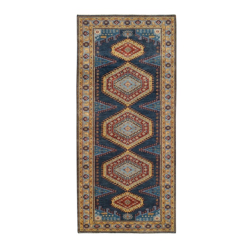 Revival Persian Viss Design Soft Wool Hand Knotted Midnight Blue Oriental Wide Runner Rug