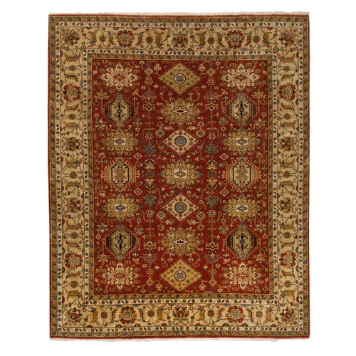 Brick Red, Karajeh Design, Pure Wool, Hand Knotted, Oriental Rug