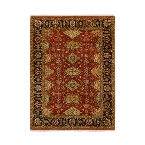 Brick Red, Karajeh Design with Bold Colors Pure Wool, Hand Knotted Oriental 