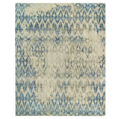 Denim Blue, Erased Ikat Design, Supple Collection, Thick and Plush, Hand Knotted, Pure Wool Oriental Oversized 