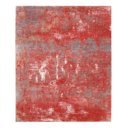 Red, Modern Design, Nepale Weave, Wool and Silk, Hand Knotted, Oriental Rug