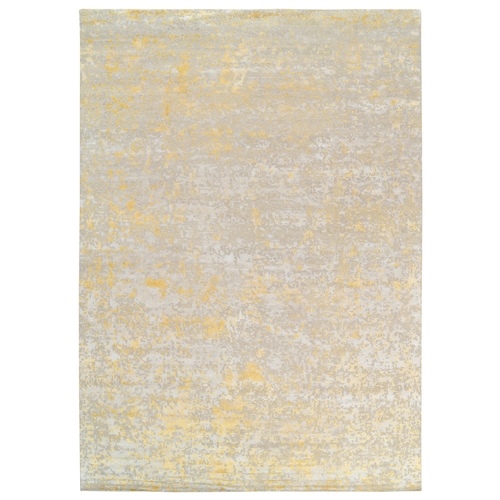 Gold, Hi-Low Pile Hand Knotted, Abstract Design Wool and Silk, Oversized Oriental Rug