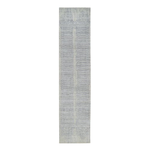 Gray, Tone On Tone Transitional Erased Design, Jacquard Hand Loomed, Wool And Plant Based Silk, Oriental Runner 