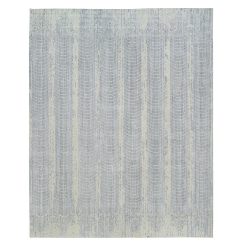 Gray, Wool And Plant Based Silk, Tone On Tone Transitional Erased Design, Jacquard Hand Loomed, Oriental, Oversized Rug