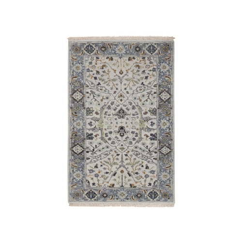 Light Gray, Pure Wool Hand Knotted, Denser Weave Oushak with Soft Colors, Oriental Rug