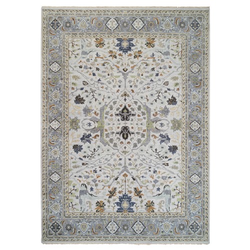 Light Gray, Denser Weave Oushak with Floral Motifs, Soft Wool Hand Knotted, Oriental Rug