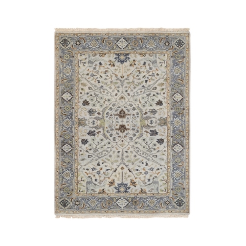 Light Gray, Hand Knotted Denser Weave, Oushak with All Over Motifs Soft Wool, Oriental Rug