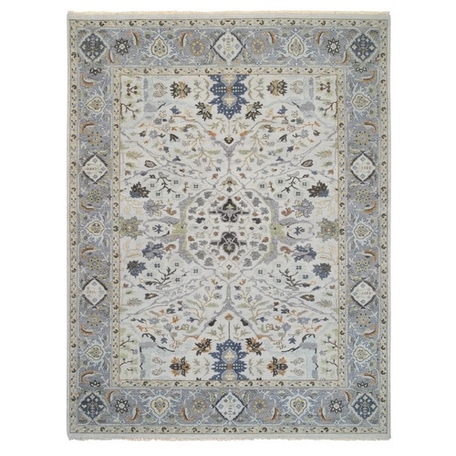 Light Gray, Extra Soft Wool Hand Knotted, Denser Weave Oushak with Soft Colors, Oriental Rug