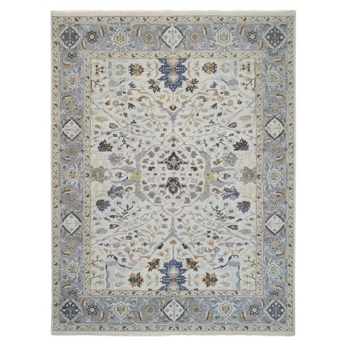 Light Gray, Denser Weave Oushak with Floral Motifs, 100% Wool Hand Knotted, Oriental Rug