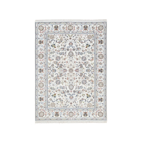 Ivory, Nain with All Over Design, 250 KPSI Wool and Silk Hand Knotted, Oriental Rug