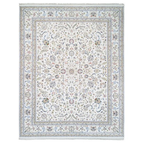 Ivory, Hand Knotted Nain with All Over Design, 250 KPSI Wool and Silk, Oversized Oriental Rug