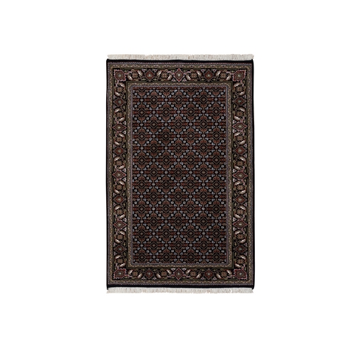 Rich Black Hand Knotted 175 KPSI Wool Herati with All Over Design Oriental Rug