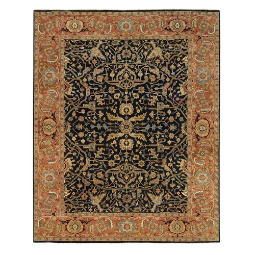 Midnight Blue, Extra Soft Wool Hand Knotted, Antiqued Fine Heriz Re-Creation, Oriental Rug
