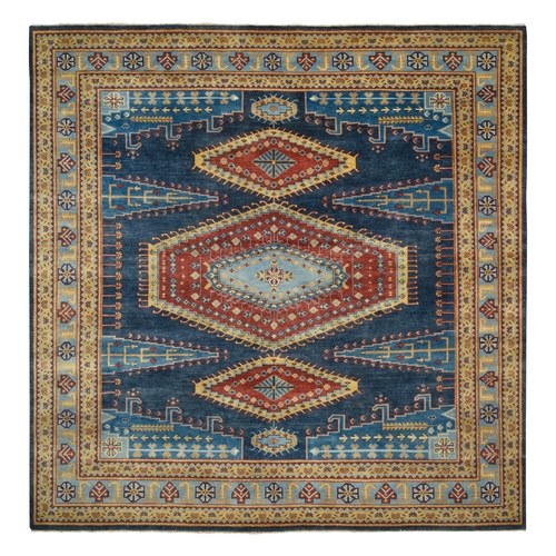 Denim Blue, Revival Persian Viss Design Hand Spun Wool Hand Knotted, Square Oriental 