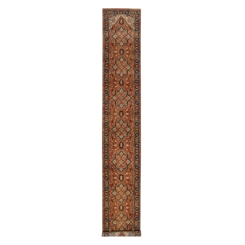 Terracotta Red, Antiqued Fine Heriz Re-Creation Densely Woven, Natural Dyes Soft Wool Hand Knotted, XL Runner Oriental 