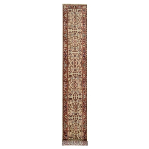 Ivory, Hand Knotted Heriz Revival with Medallion Design, Thick and Plush Pure Wool, XL Runner Oriental 