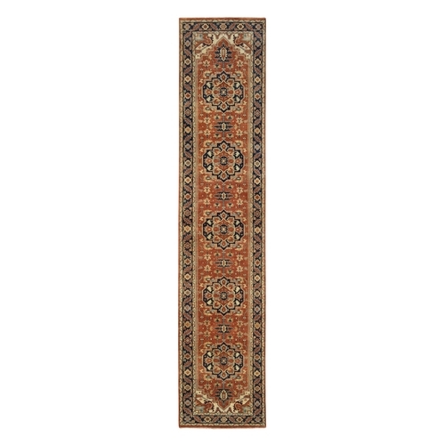 Terracotta Red, Antiqued Fine Heriz Re-Creation Densely Woven, Natural Dyes Hand Spun Wool Hand Knotted, Runner Oriental Rug