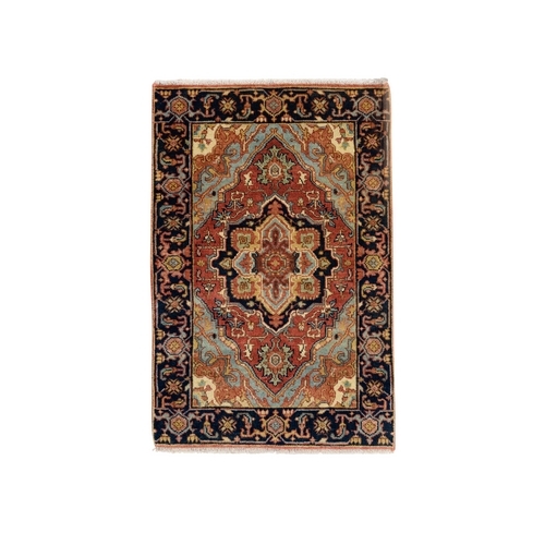 Terracotta Red, Hand Knotted Antiqued Fine Heriz Re-Creation, Densely Woven Natural Dyes Hand Spun Wool, Mat Oriental Rug