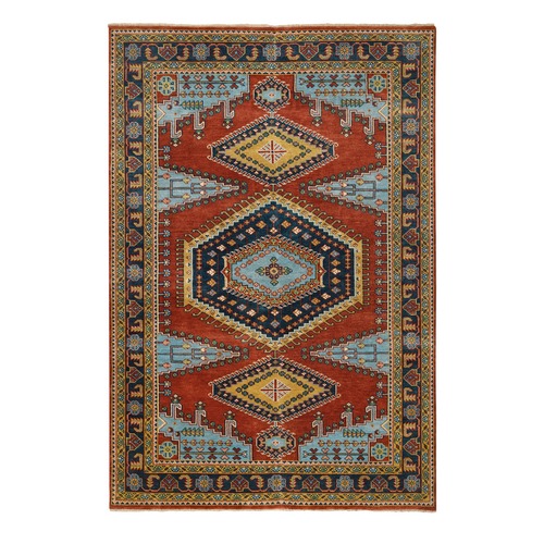 Brick Red, Persian Viss Design, Pliable Wool Hand Knotted, Oriental 