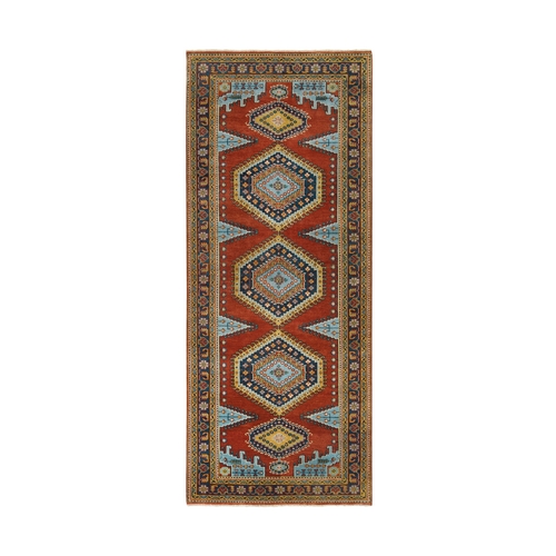 Brick Red, Extra Soft Wool Hand Knotted, Persian Viss Design, Wide Runner Oriental Rug
