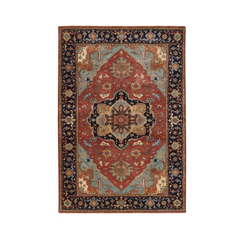 Terracotta Red, Antiqued Fine Heriz Re-Creation Densely Woven, Natural Dyes Soft Wool Hand Knotted, Oriental Rug