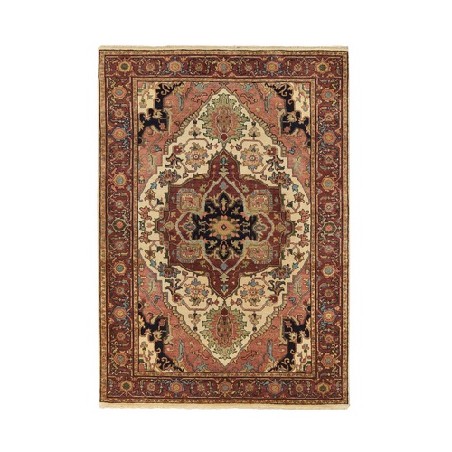 Ivory, Antiqued Fine Heriz Re-Creation Hand Spun Wool Hand Knotted, Oriental Rug