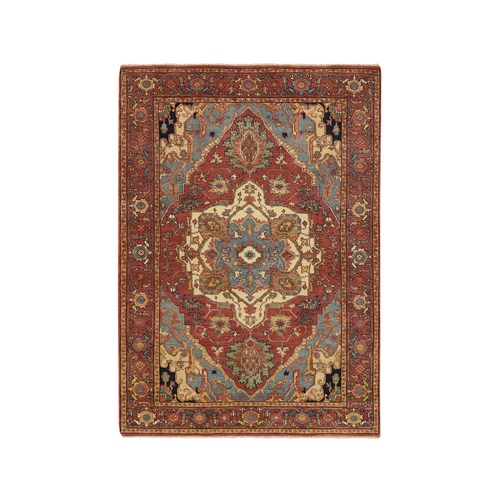 Terracotta Red, Soft Wool Hand Knotted Antiqued Fine Heriz Re-Creation, Densely Woven Natural Dyes, Oriental Rug