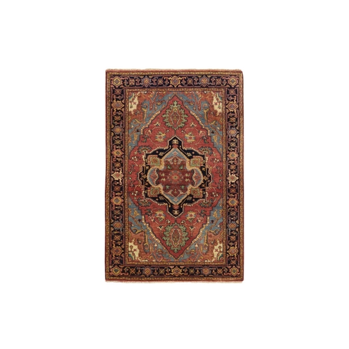 Terracotta Red, Hand Knotted Antiqued Fine Heriz Re-Creation, Densely Woven Natural Dyes Extra Soft Wool, Oriental Rug