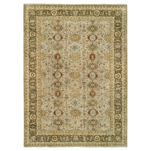 Gray-Brown Hand Knotted Karajeh Design with Tribal Medallions, Pure Wool Oriental Oversize Rug