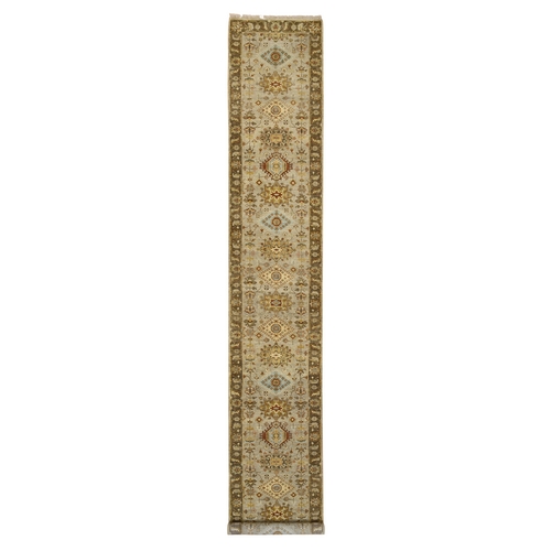 Gray-Brown Karajeh Design with Tribal Medallions Hand Knotted, Pure Wool Runner Oriental Rug