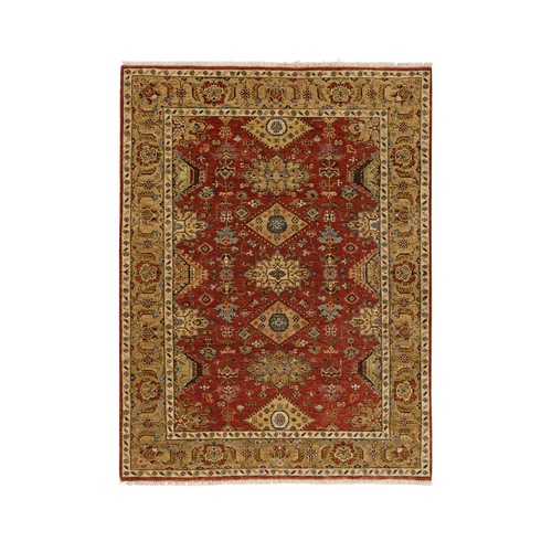 Red-Gold Organic Wool Hand Knotted Karajeh Design Oriental 