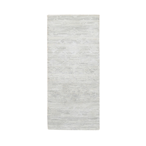 Gray Hand Spun Undyed Natural Wool Modern Hand Knotted Short Runner Oriental Rug