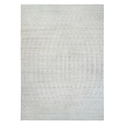 Ivory Hand Knotted with Repetitive Curvilinear Design Undyed Natural Wool Tone on Tone Oversized Oriental 