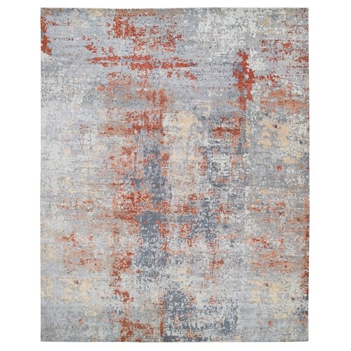 Gray, Densely Woven Wool and Silk Hand Knotted, Modern Abstract Design Thick and Plush, Oversized Oriental 