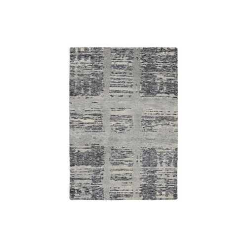 Gray Hand Knotted Modern Hand Spun Undyed Natural Wool Mat Oriental Rug