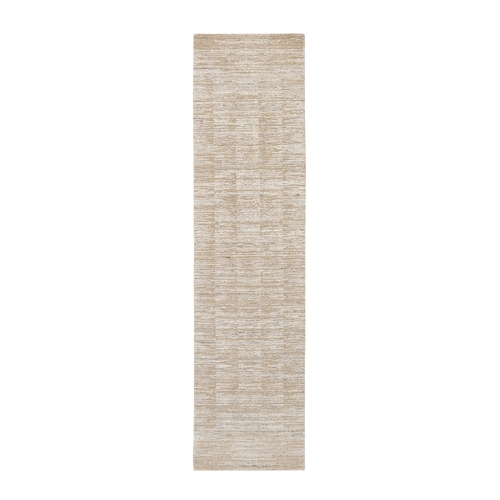 Beige, Modern Fine Jacquard Tone on Tone, Pure Wool Hand Loomed, Runner Oriental Rug Beige, Modern Fine Jacquard Tone on Tone, Pure Wool Hand Loomed, Runner Oriental Rug