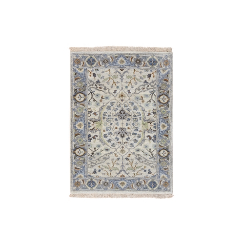 Gray Oushak Hand Knotted with All Over Design Dense Weave Wool Mat Oriental Rug