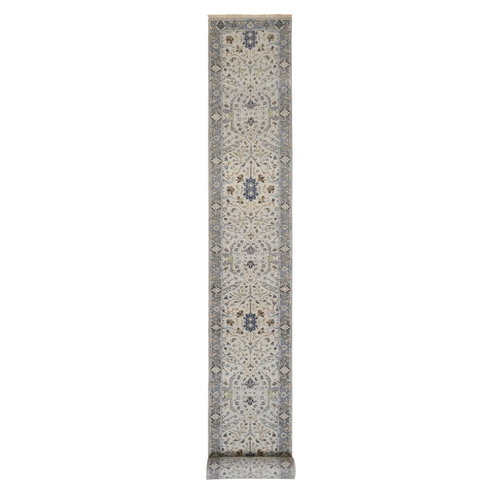 Gray Oushak with All Over Design Hand Knotted Dense Weave Wool Oriental Runner Rug